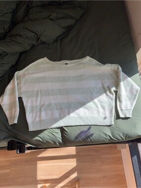 American Eagle Outfitters Mint & White Striped Crewneck Sweater